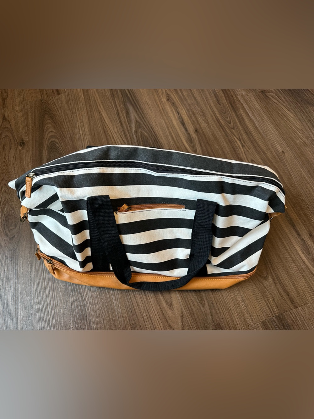 Black and White Striped Weekender Bag
